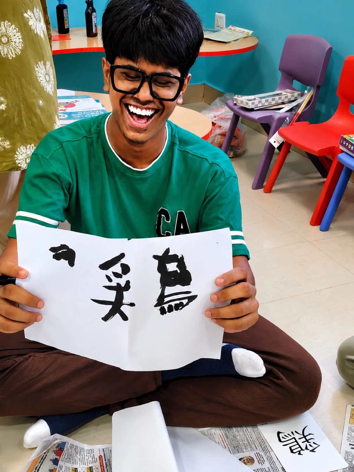 Calligraphy practice in the children's class